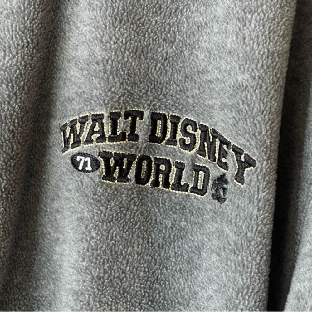 VINTAGE WALT DISNEY WORLD Grey Fleece Jacket Zipper Fastening